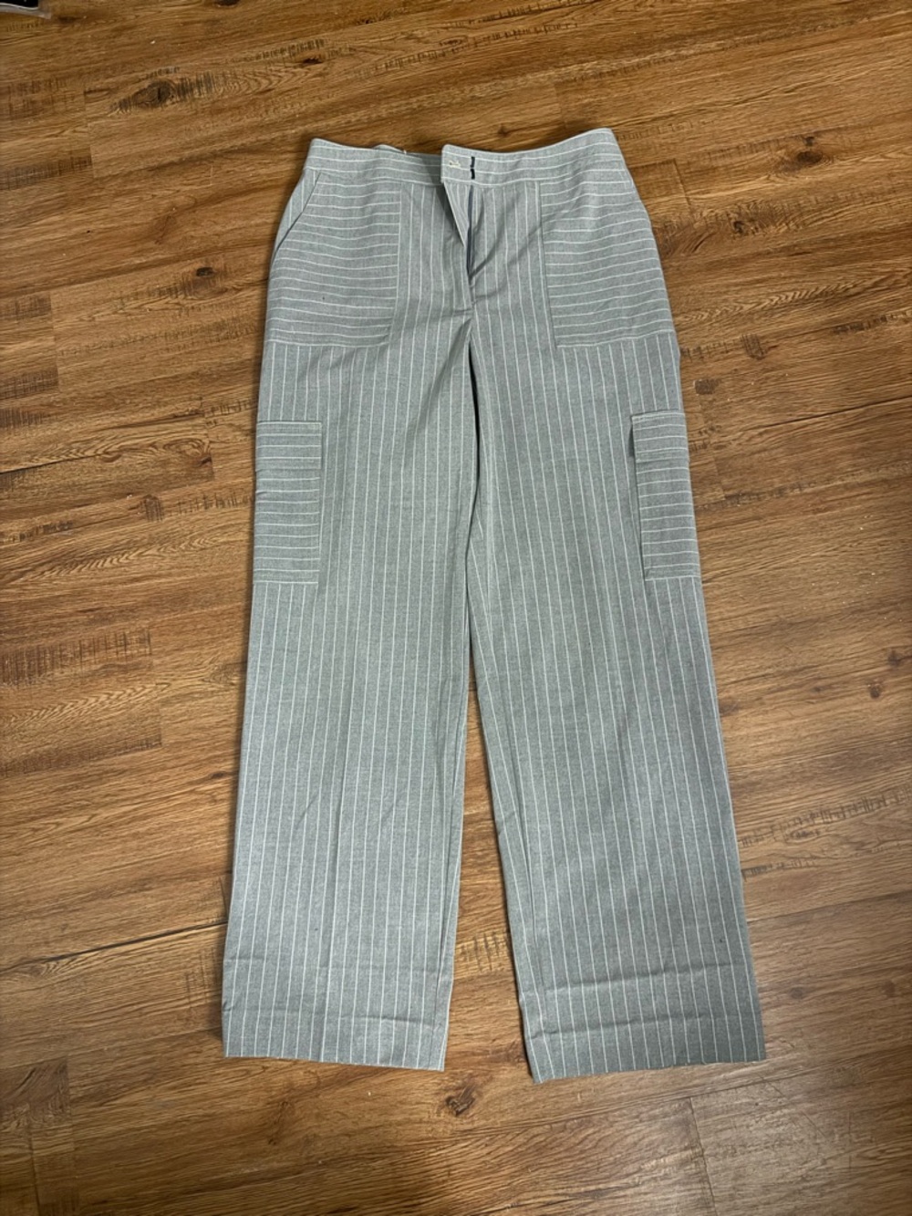 Gray Pinstripe Wide Leg Trousers